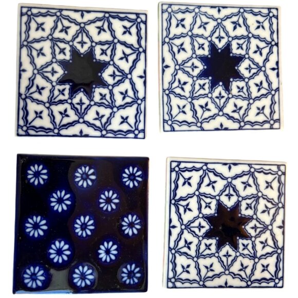 Set of 4 PIER 1 Chinoiserie COASTERS / Decorative Tiles Porcelain Bohemian - Picture 1 of 7